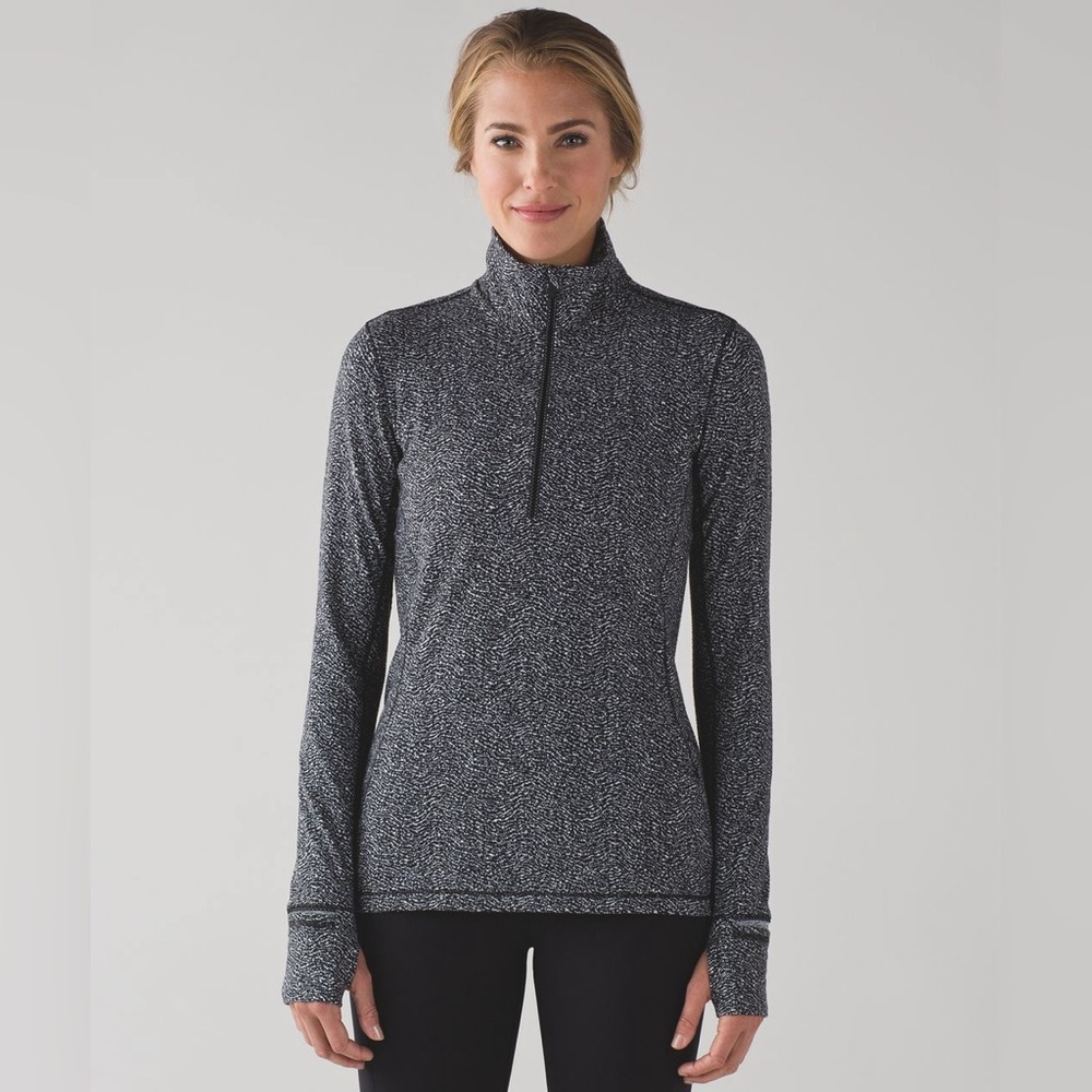 Lululemon Outrun 1/2 Zip in Luon Ripple Jacquard Black & White - Picture 1 of 11